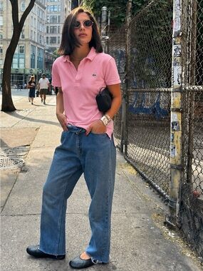 Lacoste Pink Stretch Polo Shirt Women’s Size 2 Cotton Short Sleeve Classic Logo